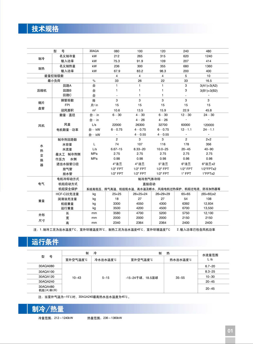 开利30AQA 活塞式空气机组技术规格